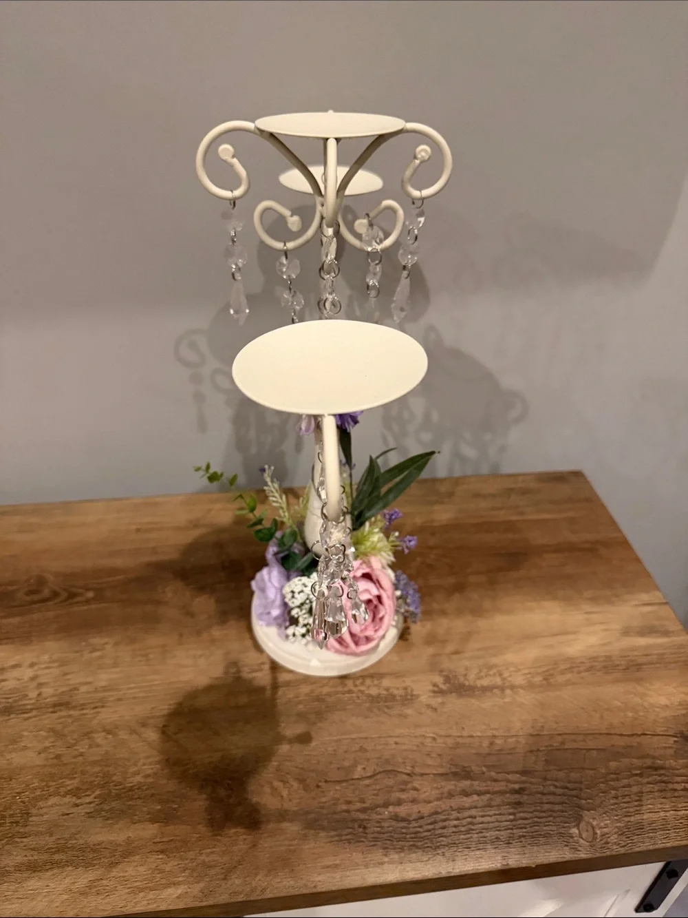 Elegant Cream Metal Candelabra with Lavender Floral Accent